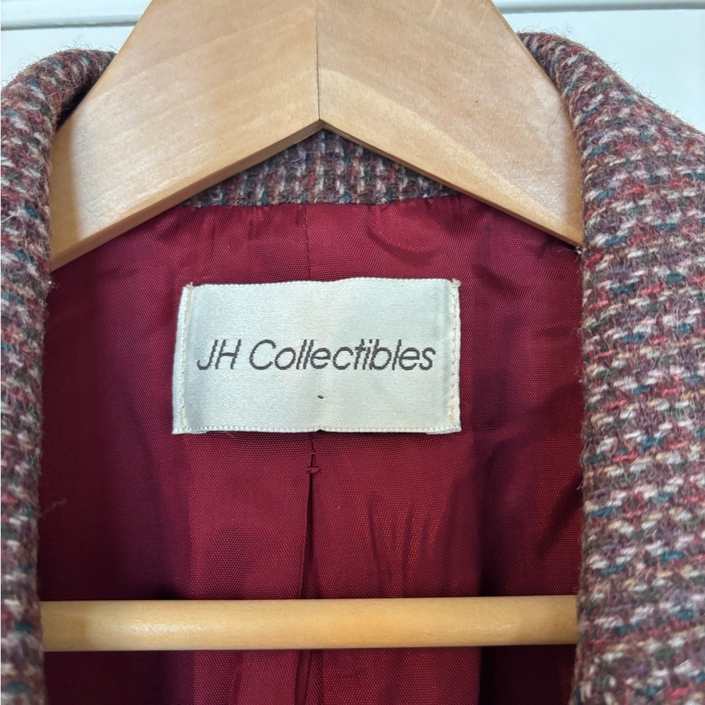 Vintage JH Collectibles Wool Mohair Tweed Blazer burgundy cream Academia 10 - Picture 5 of 11